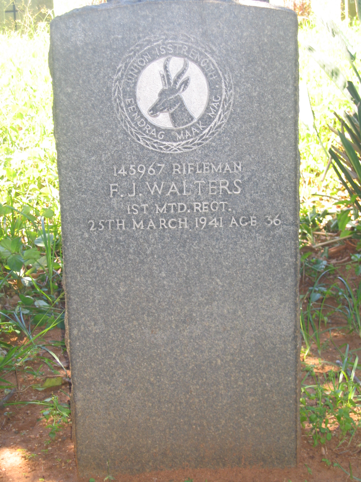 Photo from /search/photos/South Africa/Kwazulu Natal/DURBAN (STELLAWOOD) CEMETERY/walters_fj.JPG